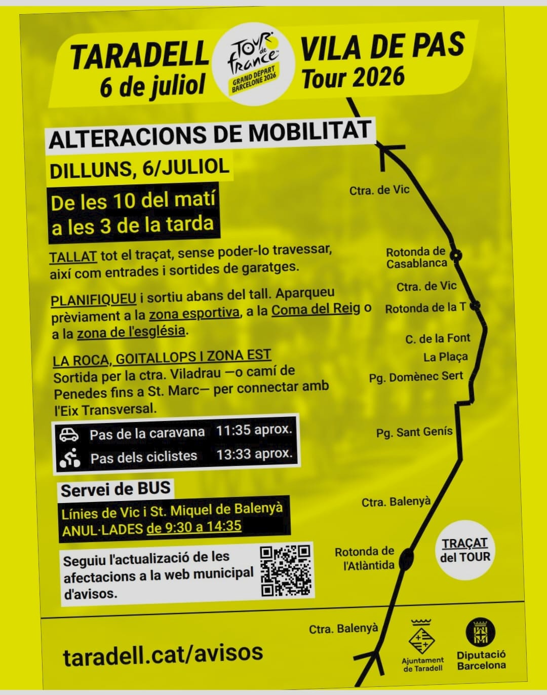 Cartell d’alteracions pel pas del Tour de França per Taradell